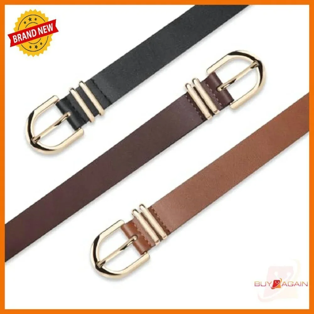 Women's Faux Leather Belts Gold Buckle 3 Pack for Jeans Pants